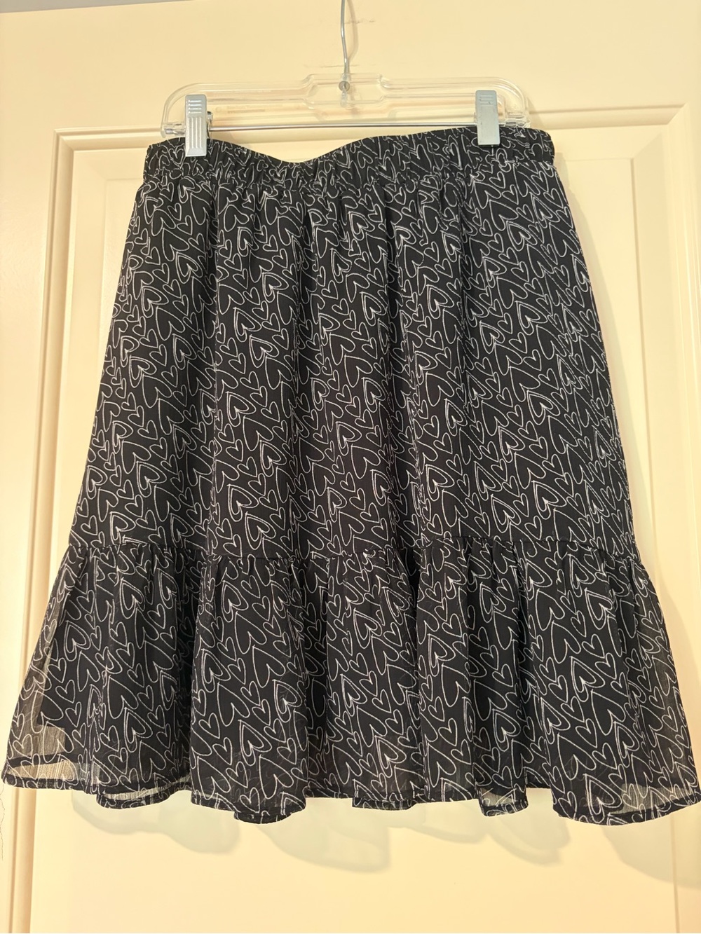 Loft Black Knee-Length Heart-Print Tiered Skirt Size XS